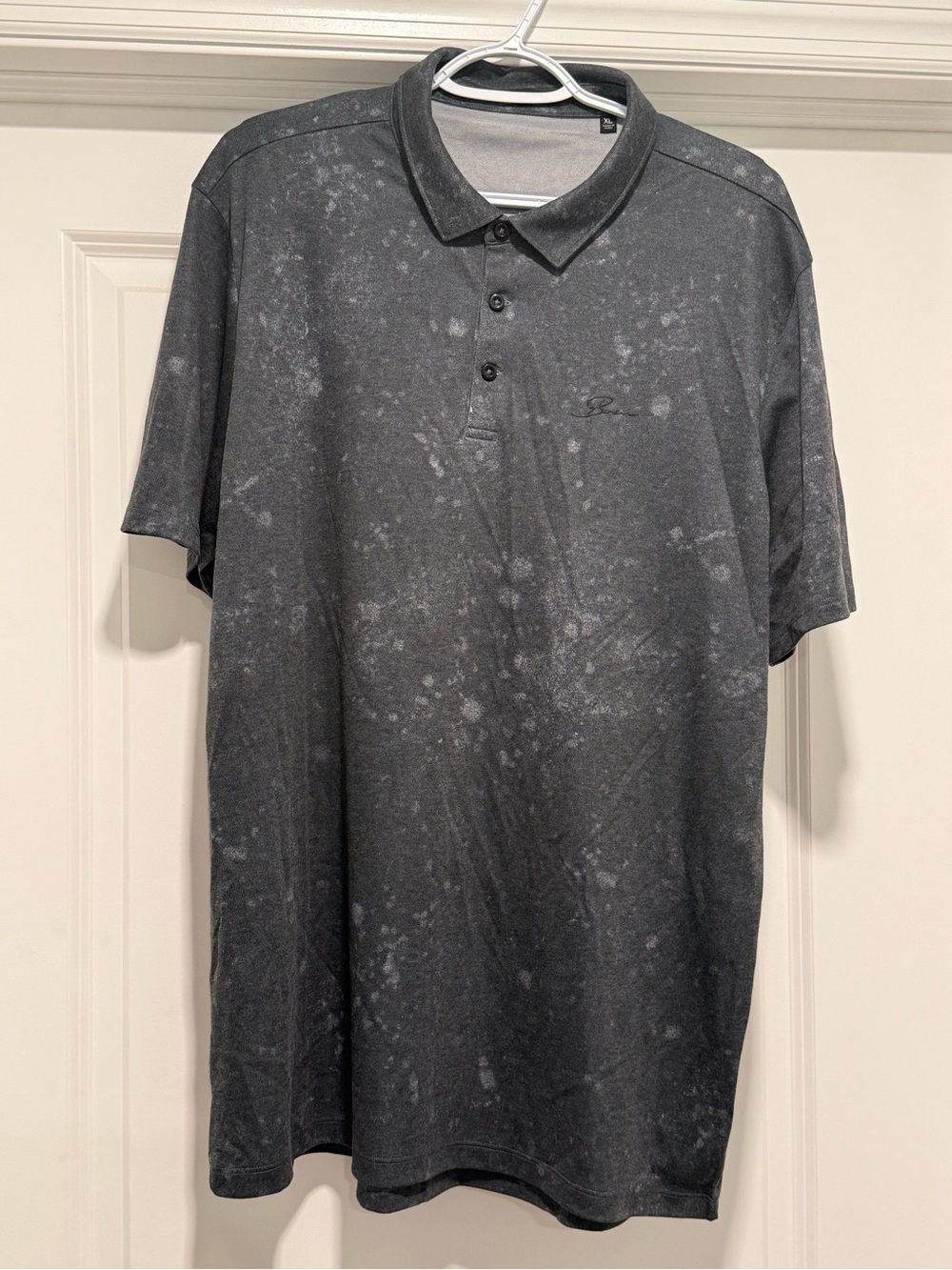 Men's Washed Black Polo Shirt with Subtle Pattern
